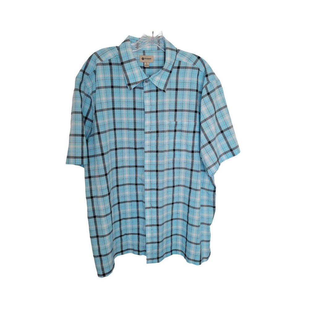 Haggar Men's blue check short sleeve button down shirt